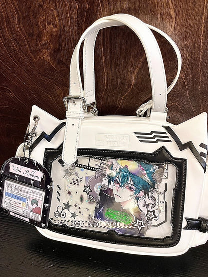 White & Black Cute Kitty Ear Design Ita Bag