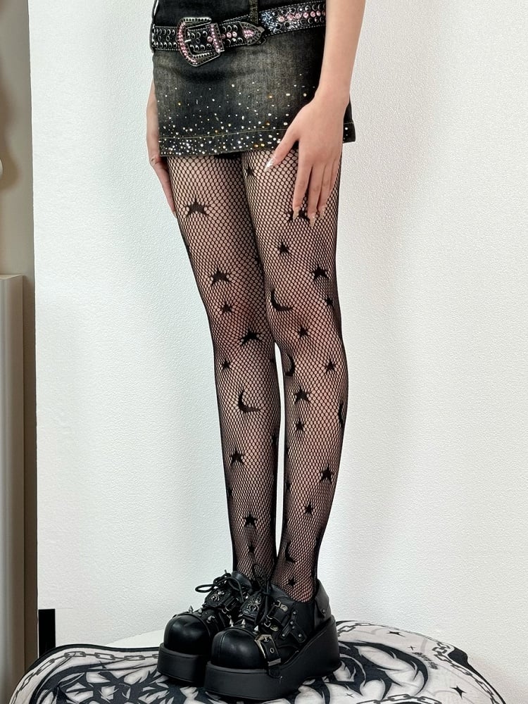 Black Star And Moon Pattern Tights