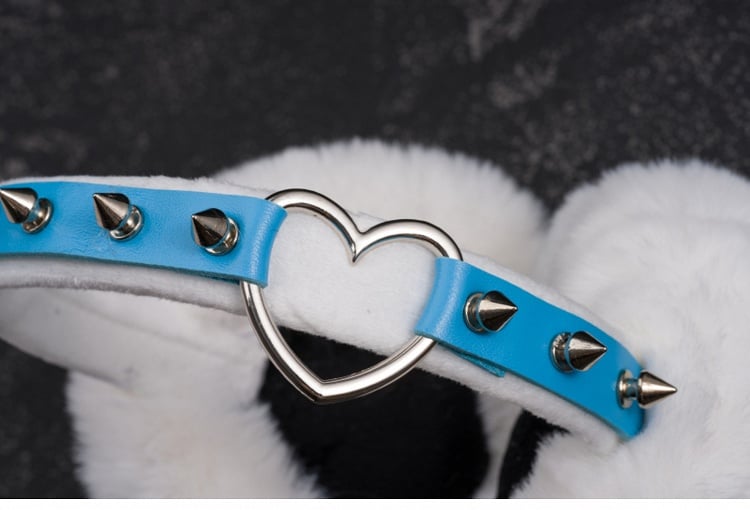 White & Blue Handmade Heart Ring Studded Plush Earmuffs