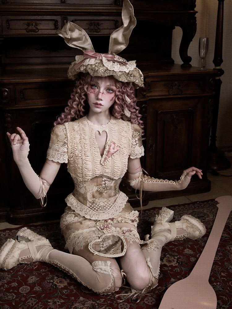 Romantic Goth Love Cutout Short Sleeves Corset Top