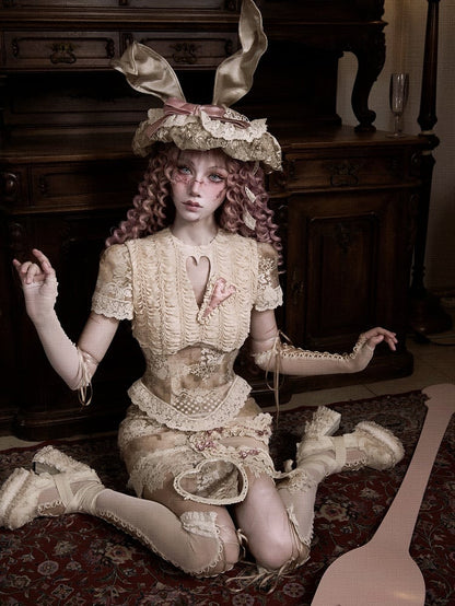 Romantic Goth Love Cutout Short Sleeves Corset Top