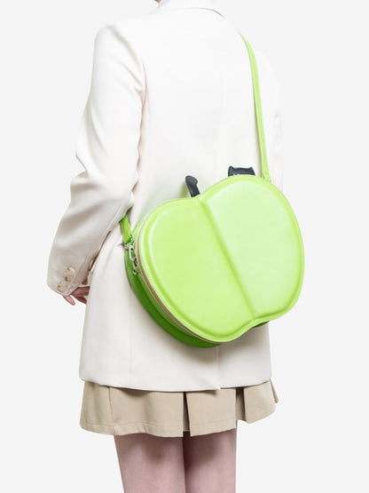 Creative 2-Way Green Apple Flip Backpack With Kawaii Cat Embroidery And Moon & Star Core