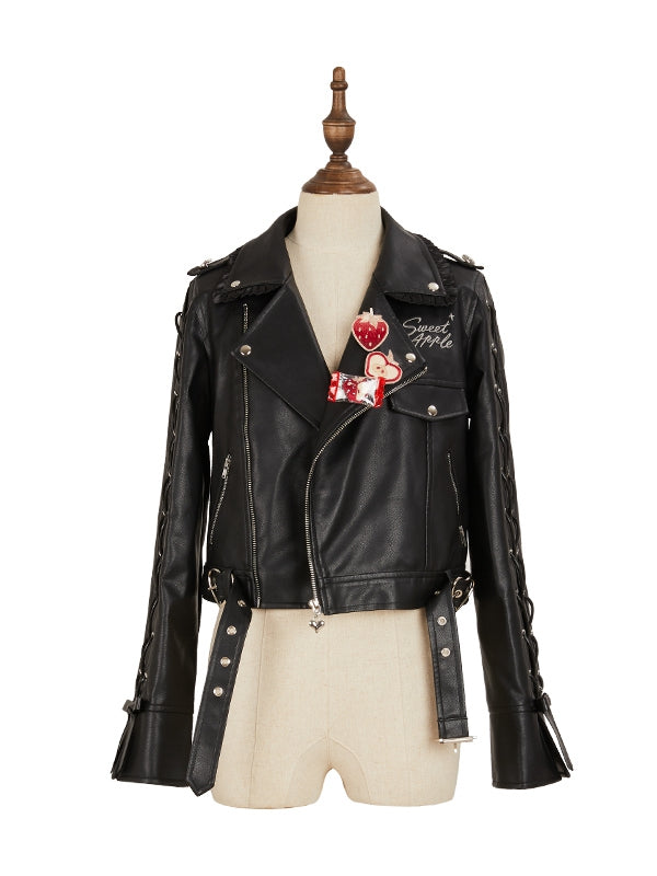 Black Letters Embroidery PU Jacket