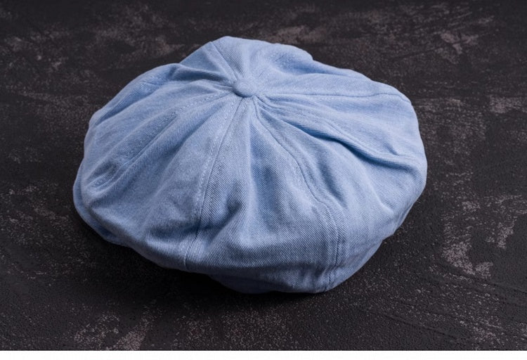 Handmade Light Blue Studs and Pins Denim Beret