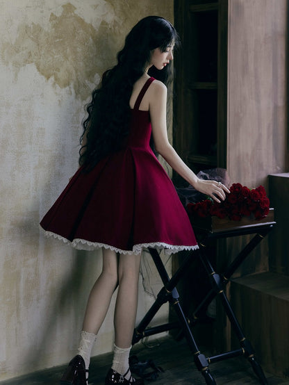 Red Slim Fit Waist Elegant Lolita Fashion Dress