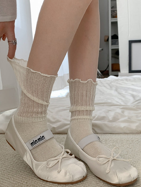 Light Gray/White/Dark Gray/Black/Pink Knitted Loose Calf Socks