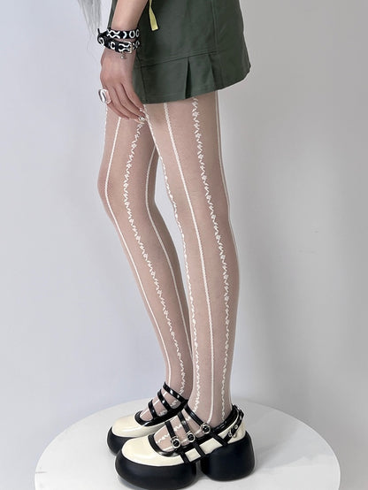 Black/White Bittersweet Striped Pattern Tights