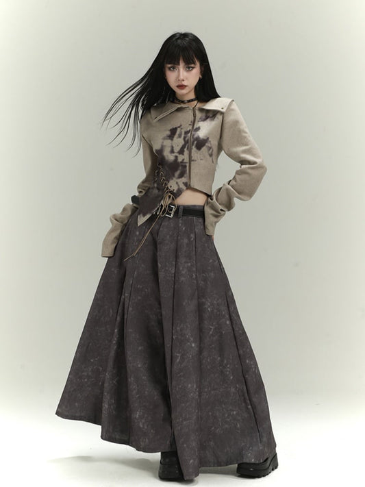 Wasteland Punk Gray Tie-Dye Distressed Ankle Length Skirt