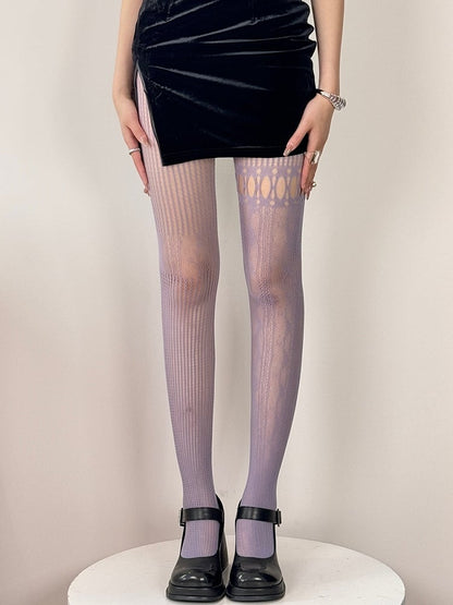 6 Color Options Y2K Asymmetrical Design Cut-out Details Tights