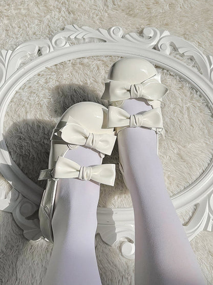 Beige Bow Accents Point Toe Sweet Lolita Block Heels