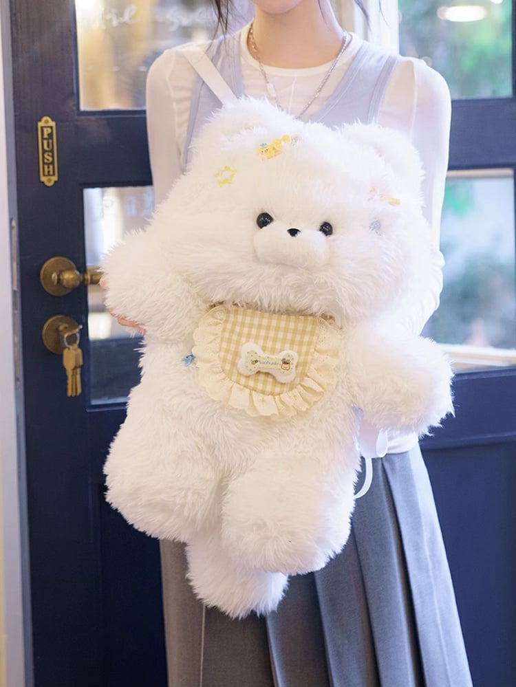 White 52cm Plush Puppy Backpack Detachable Shoulder Straps