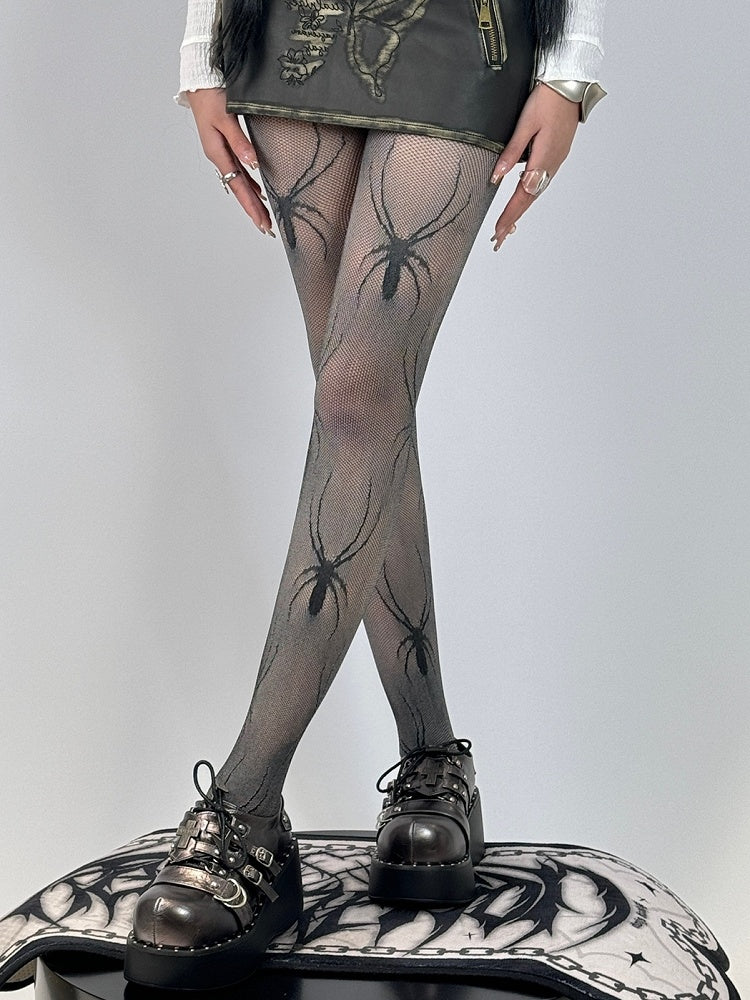 Black&Gray Y2K Spider Pattern Tights