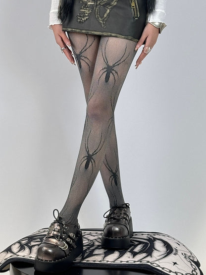 Black&Gray Y2K Spider Pattern Tights