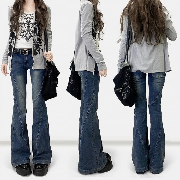 Blue Low Waist Flare Silhouette Jeans