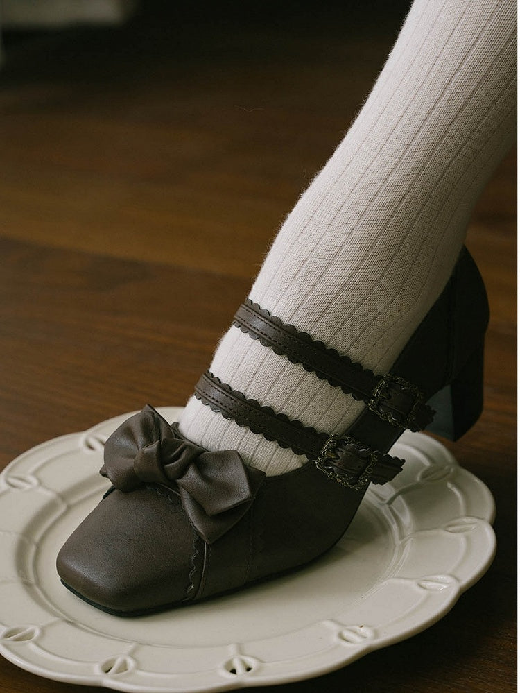 Brown Bow at Top Sweet Lolita Shoes