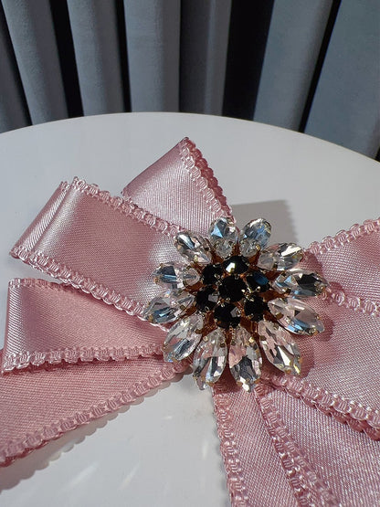 Pink/Black/Red Preppy Style Rhinestone Floral Decorated Bow Tie