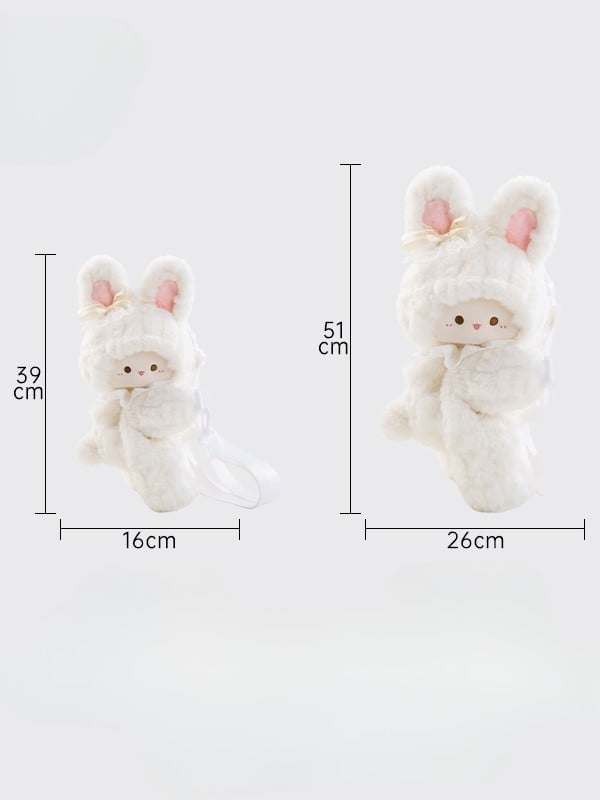 White Rabbit Bowknot Plush Backpack/Crossbody Bag + Plush Backpack Keychain