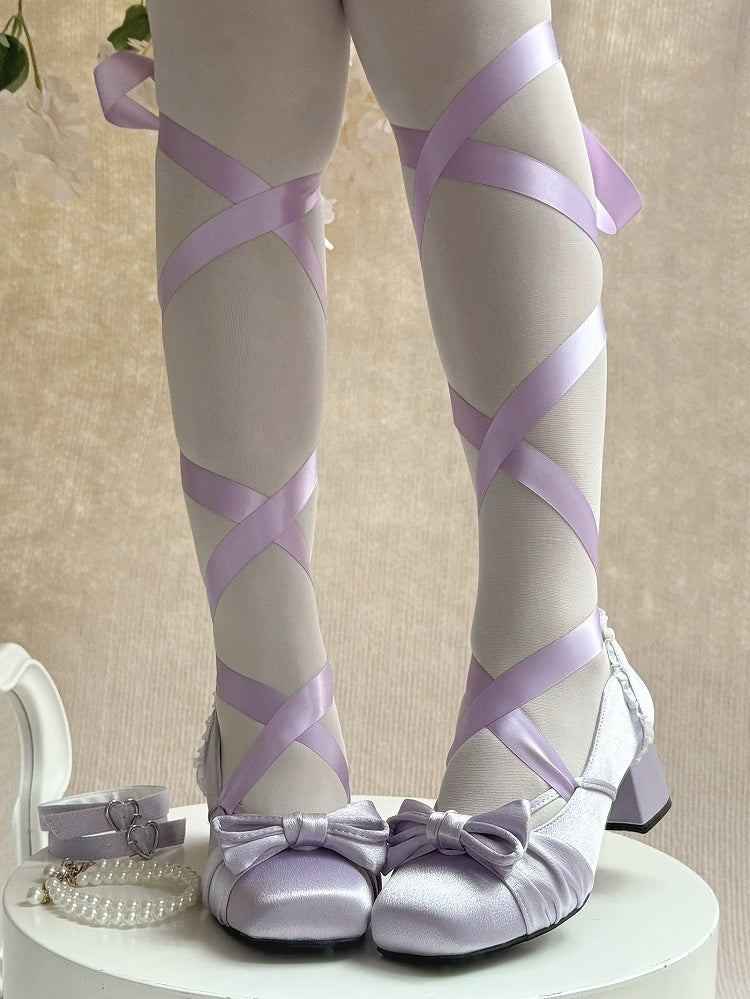 Purple Elegant Bow at Top Mary Janes With 3 Detachable Buckle Ankle Straps