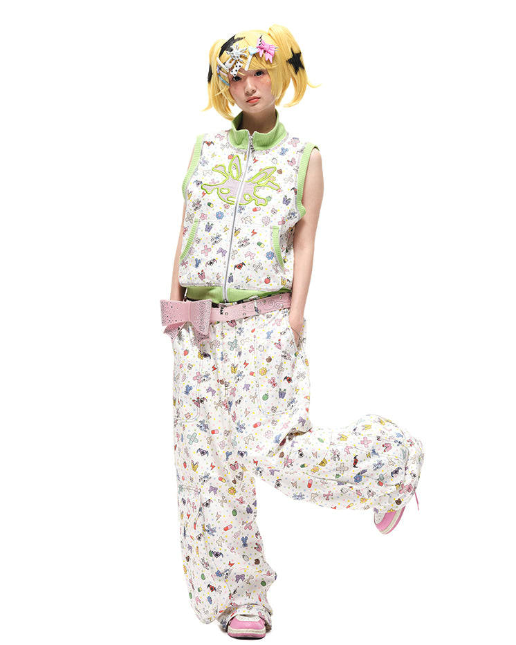 Pink/Black Big Bow Stud Details Rhinestones Embellished Waist Belt