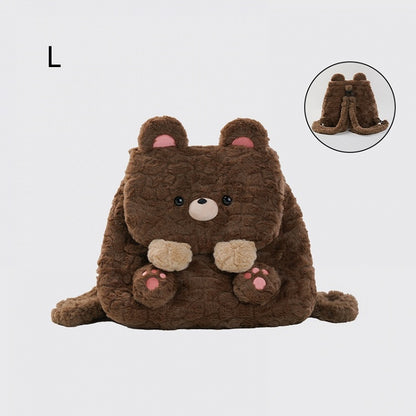 Brown Cute Bear Plush Flap Backpack Bag Middle/Large Size