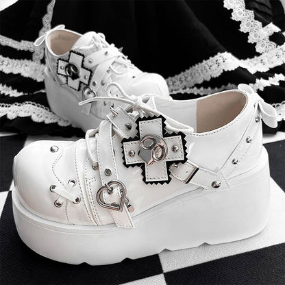 Punk Skull Polished White Gothic Platforms Silver-tone Spike Studs