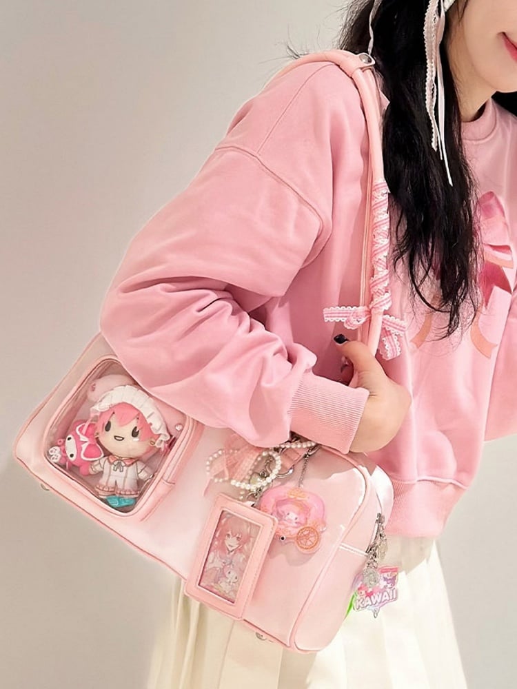 Pink Ita Hand Bag With Detachable Card Holder