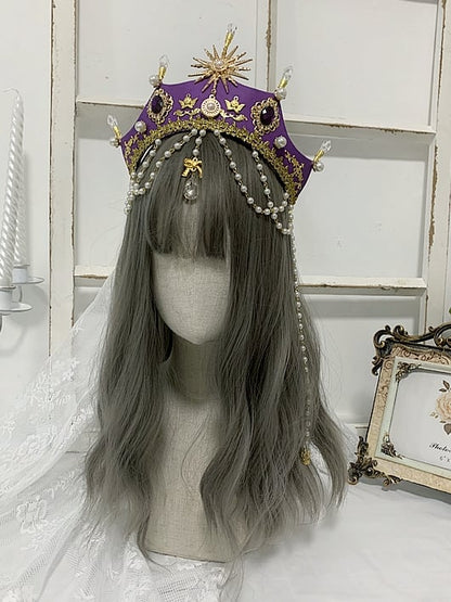 Bead Chains Elegant Purple Rhinestones Lolita Gorgeous Crown