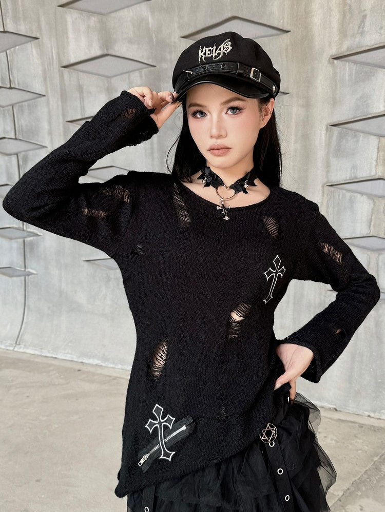 Black Punk Beret with Studs and Letters