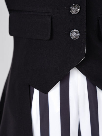 Ouji Fashion Clown Vibes White Striped Lapel Collar Black Tailcoat Halloween Outfit