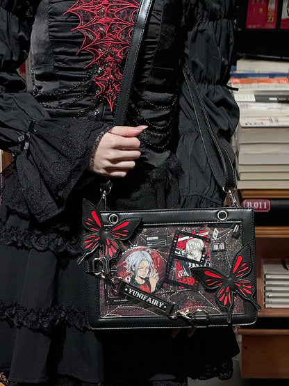 Red Ita Shoulder Bag with Gold Butterfly and Spiderweb Details – Small Capacity