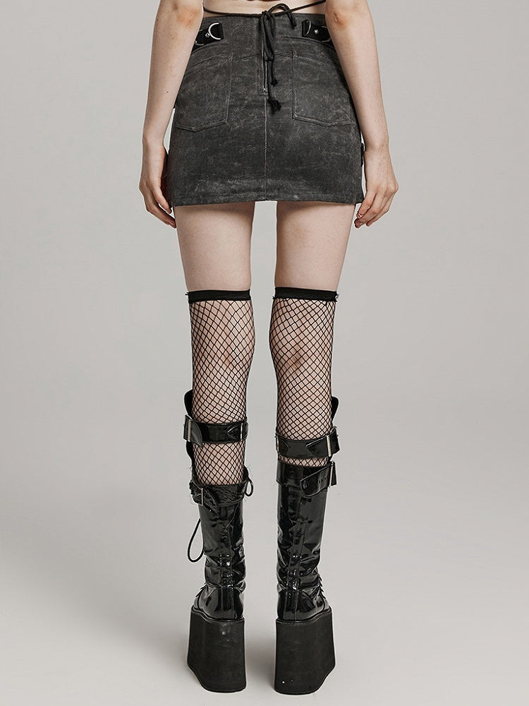 Gray Punk Overlapping Skirt