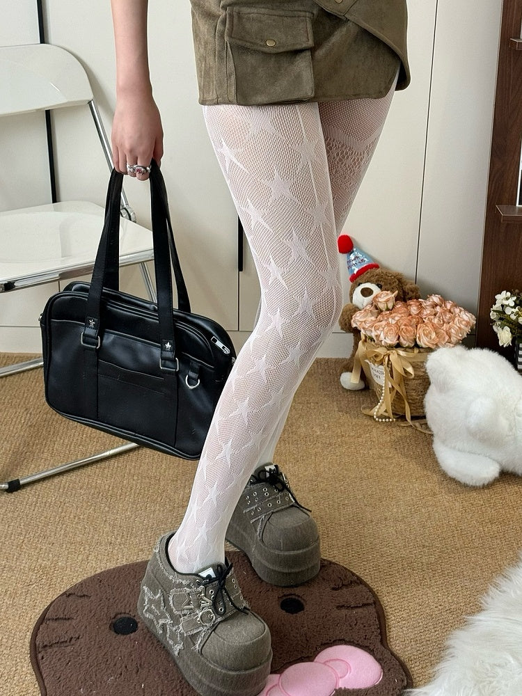 5 Color Options Y2K Asymmetrical Design Star Pattern Tights
