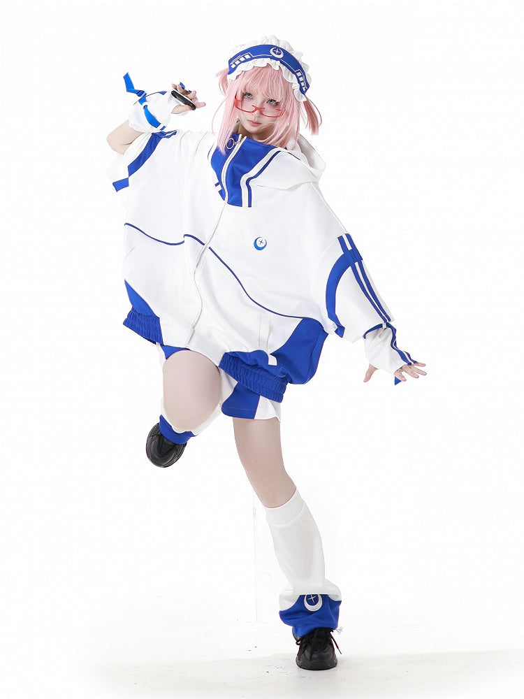 Moon and Star Embroidery Blue & White Leg Warmers