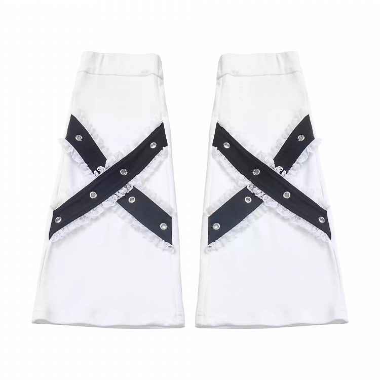 Black Criss-cross Design White Leg Warmers
