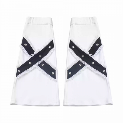 Black Criss-cross Design White Leg Warmers