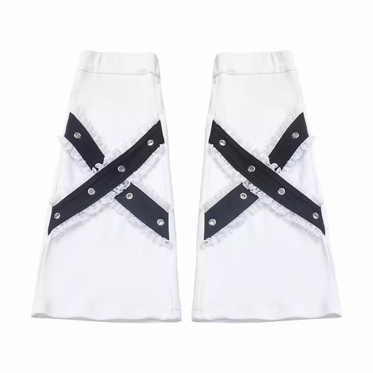 Black Criss-cross Design White Leg Warmers