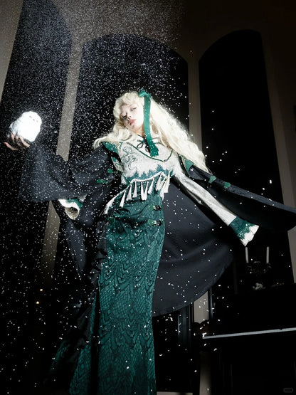 Slythern Black and Green Snake Scale Pattern Gothic Robe