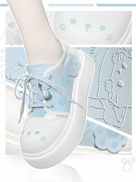 Blue Kitty Design Claw Pattern Platform Sneakers