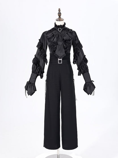 Black High Waist Flowing Pleated Chiffon Panels Wide-leg Pants