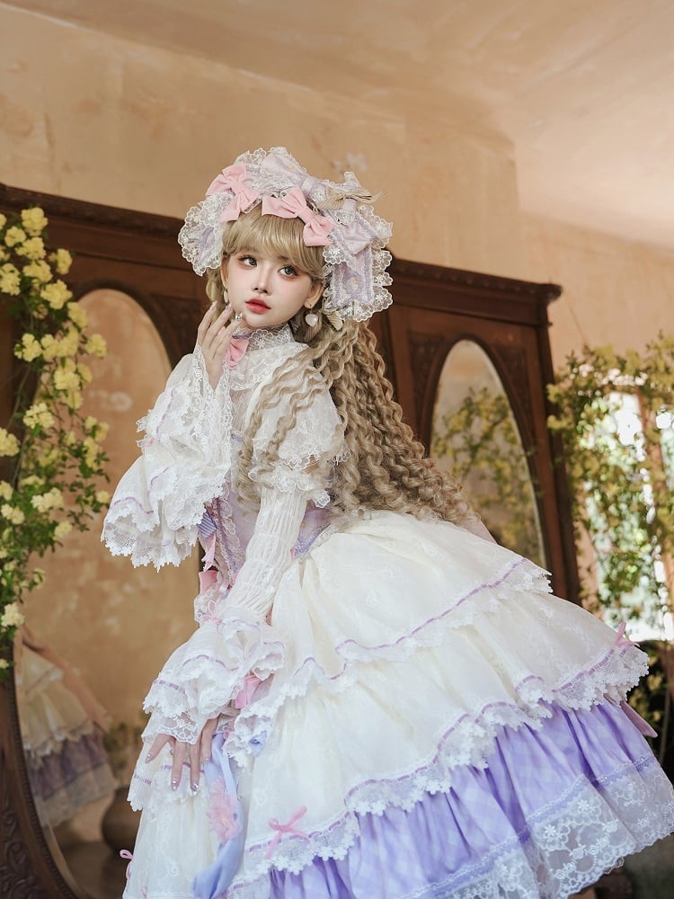 Purple and Pink Princess Hime Lolita Boned Corset Top + Tiered Skirt