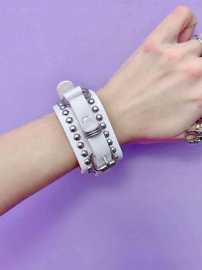 Black/White Pop Punk Studs Details Buckle Decorated Bracelet