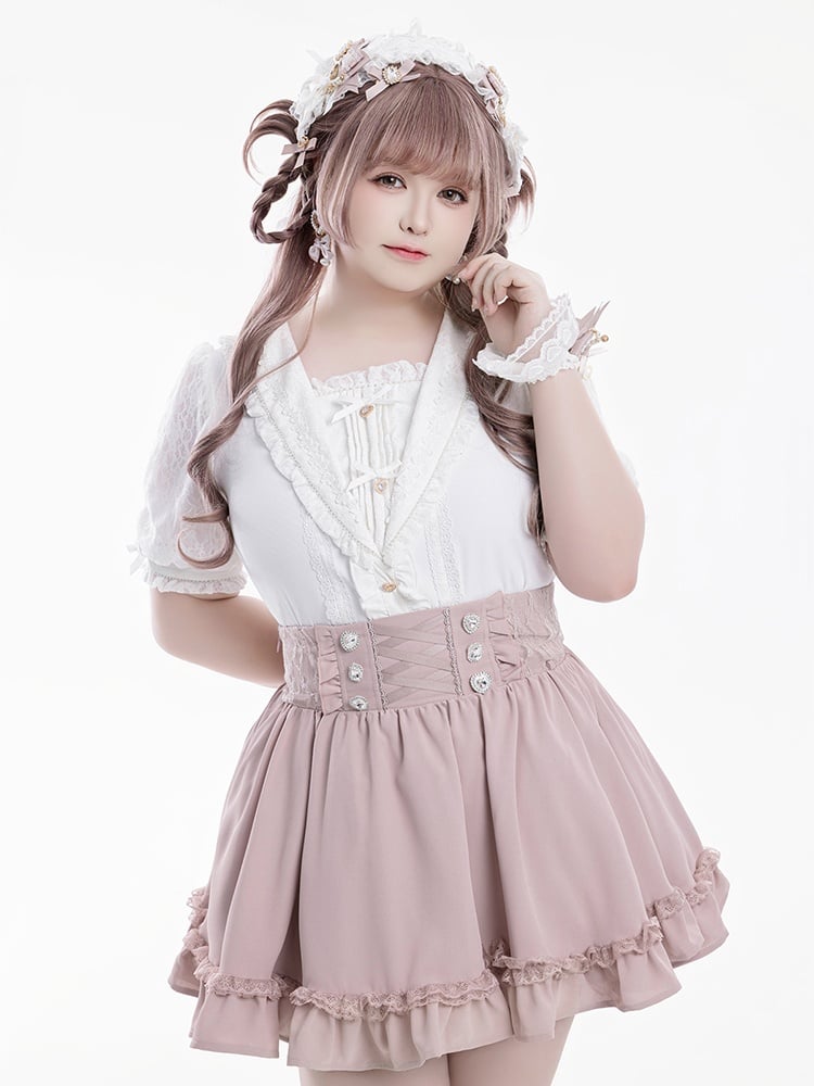 Jirai Kei Sailor Collar White Short Sleeves Blouse Bowknot and Sweetheart Rhinestone Decorations