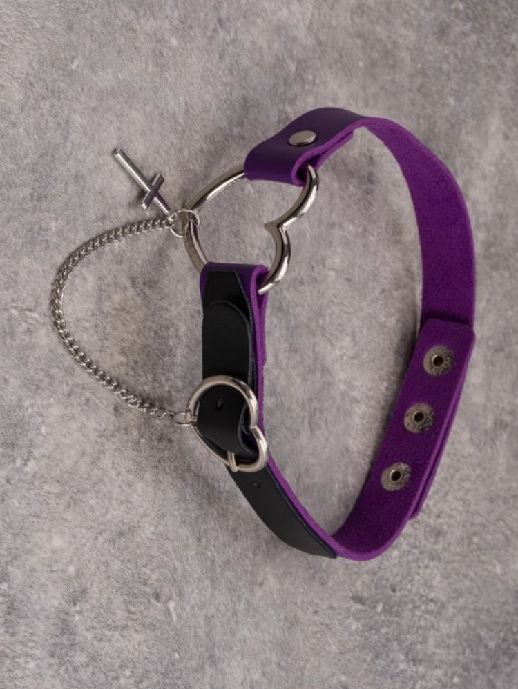 Purple Gothic Cross And Chain Pendant Heart Choker