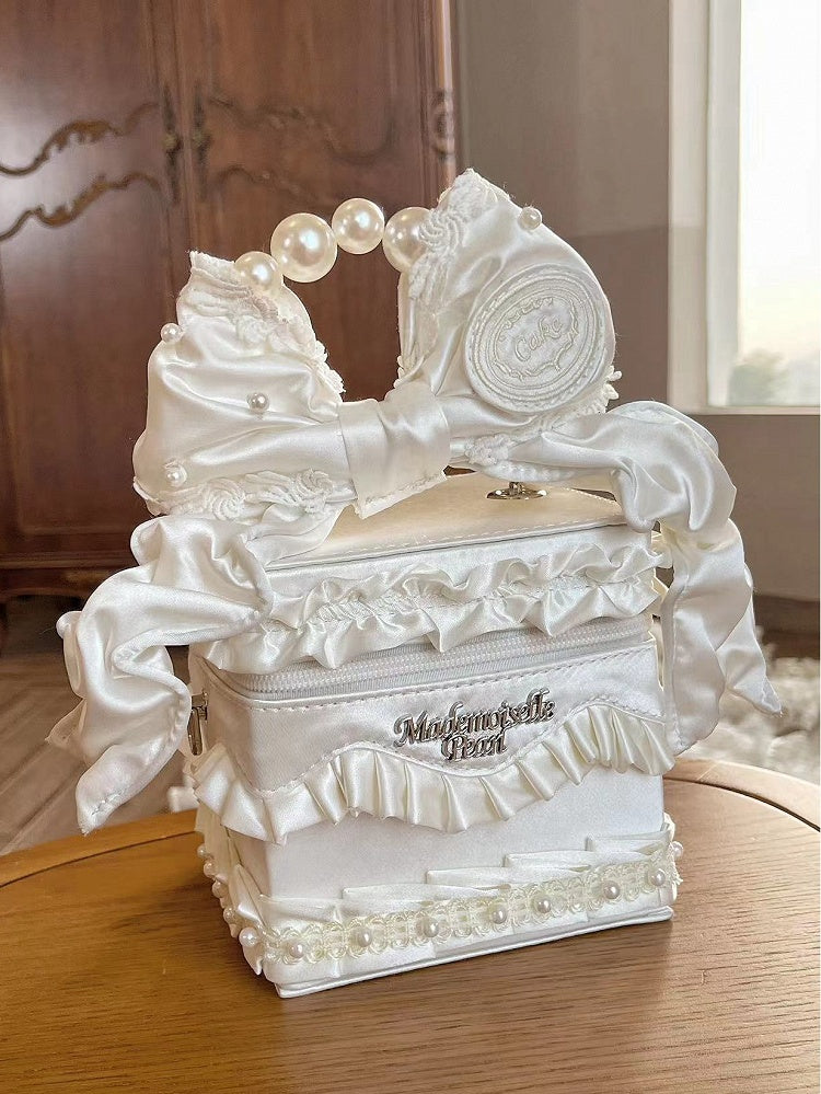 Creamy White Bead Details Hand Bag / Crossbody