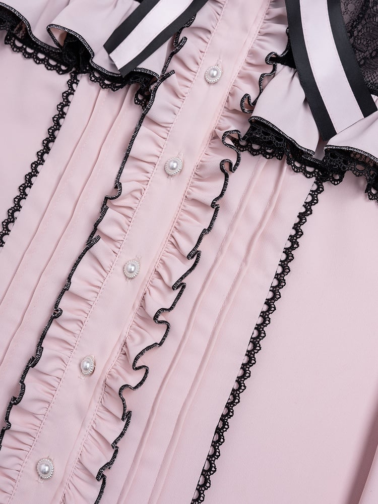 Open Shoulders and Illusion Neckline Jirai Kei Long Sleeves Pink Blouse