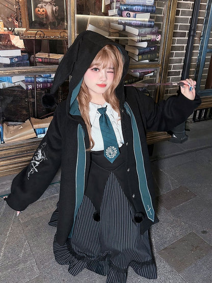 Plus Size Crosses Embroidery Black Witch Coat