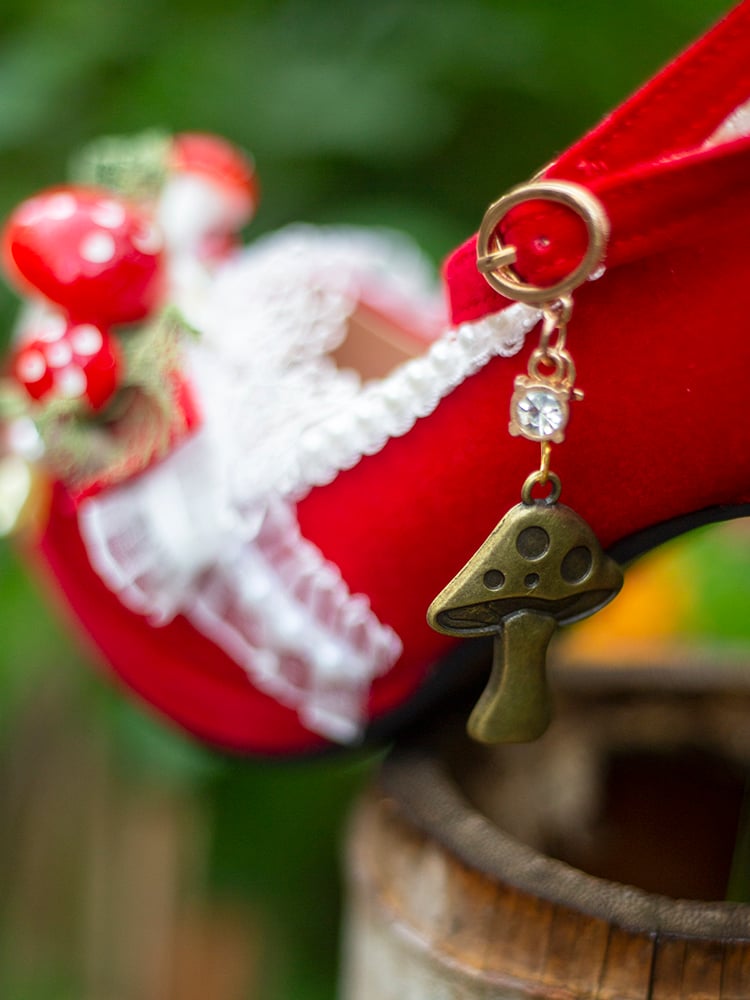 Red Bow Accent Bead and Mushroom 5CM Sweet Lolita Block Heels