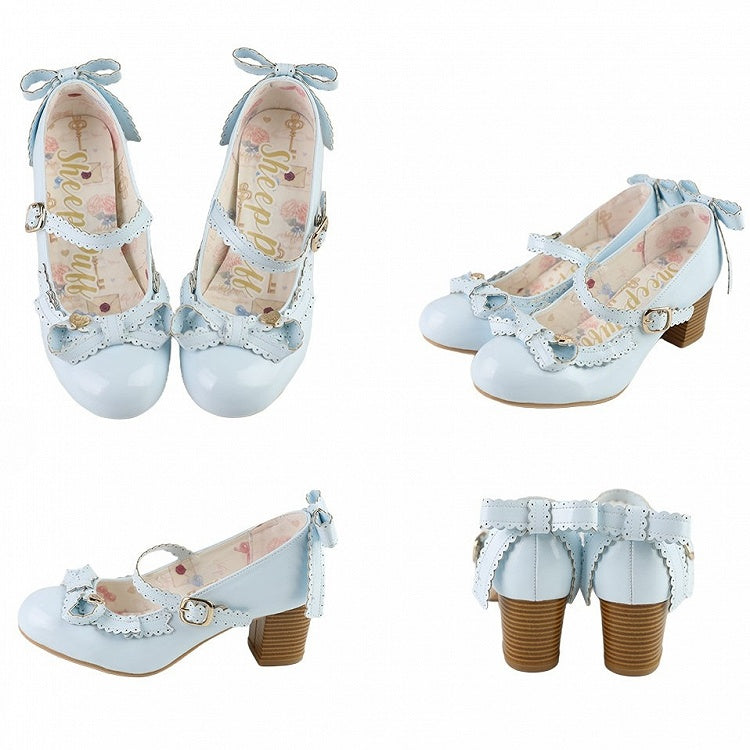 Blue Heart Decorated Bow at Top Mary Janes