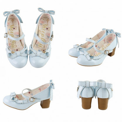 Blue Heart Decorated Bow at Top Mary Janes