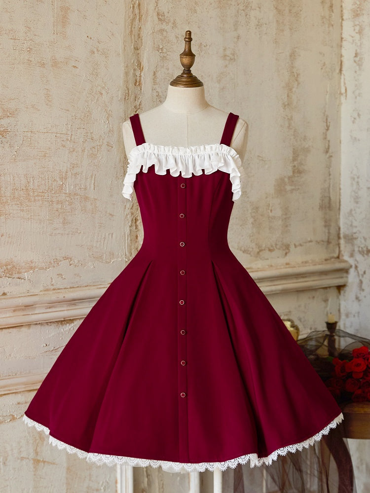 Red Slim Fit Waist Elegant Lolita Fashion Dress